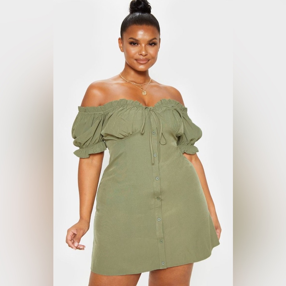 Olive Green Off-Shoulder Dress – Size 3X